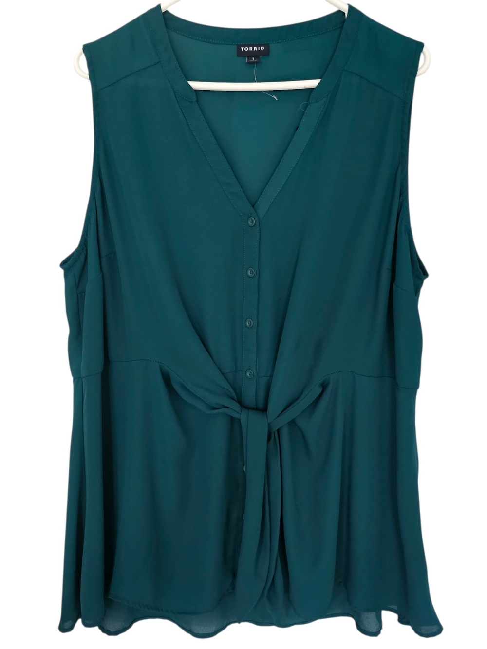 torrid Teal Sleeveless V-Neck Peplum Tie-Front Blouse